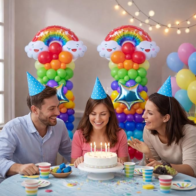 Skylety 2 Sets Rainbow Balloon Column Stand Kit Adjustable Colorful Balloon Stand with Bases for Birthday Wedding Anniversary Graduation Party Baby Shower Decorations Supplies