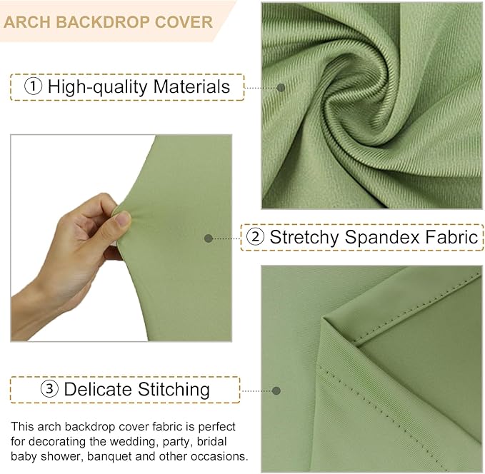 FANPROMS Wedding Arch Cover Set of 2 Sage Green Arch Backdrop Cover 6 7.2FT Spandex Arch Backdrop Covers for Arch Stand Round Top Arched Backdrop Cover Arch Cover Stretchy Backdrop for Wedding Party