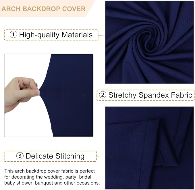 FANPROMS Wedding Arch Cover 7.2FT 6.6FT 6FT Navy Spandex Arch Cover Set of 3 Arch Covers Stretchy Backdrop Round Top Arch Cover for Arch Stand Chiara Backdrop Covers for Wedding Birthday Party Decor