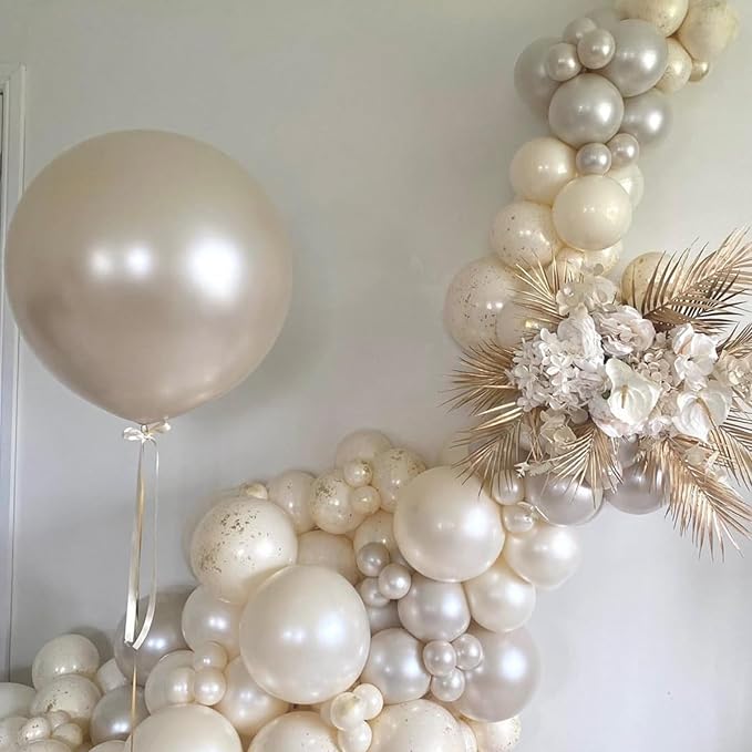 Pearl White Sand Balloons Different Sizes, Pearl Beige Balloons Garland Arch in 18 12 10 5 Inch Ivory Cream Boho Neutral Balloon for Wedding Bridal Shower Graduation Birthday Engagement Anniversary