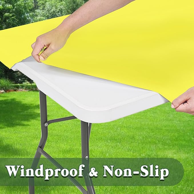 6 Pack Picnic Table Cover Fitted Tablecloths 8 Foot Rectangle Tables Elastic Waterproof Stretch Washable Patio Folding Outdoor Spandex Table Cloth for Camping Banquet and Parties (Yellow,30" x 96")