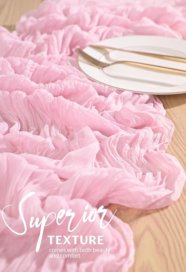 1 Pack Cheesecloth Table Runner 10FT Light Pink Table Runner Boho Gauze Cheese Cloth Table Runners Long Rustic Sheer Table Decorations for Wedding Party Baby Bridal Shower Birthday Holiday Home