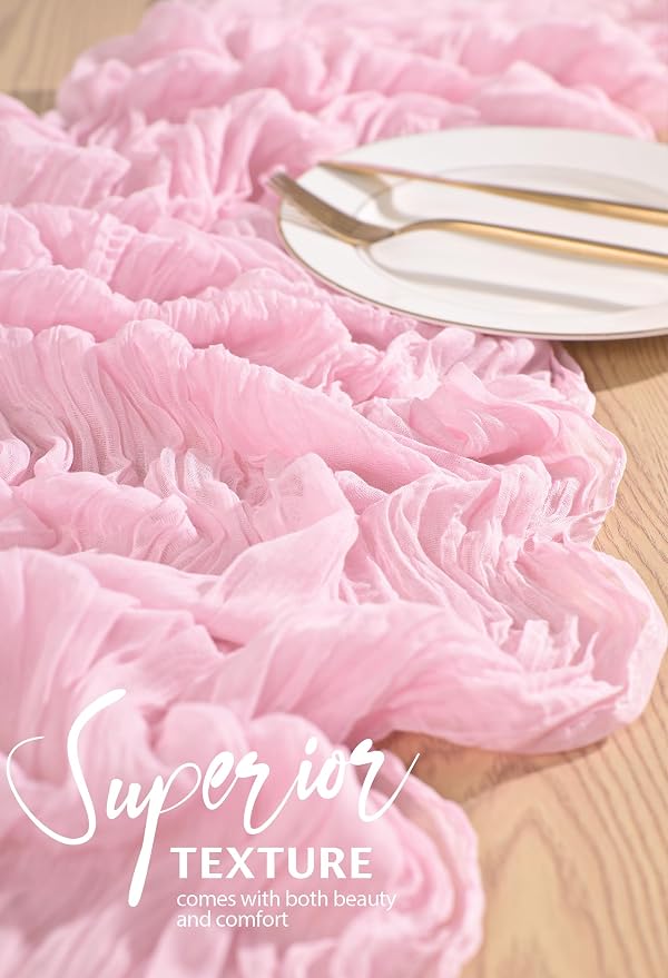 20 Pack Light Pink Cheesecloth Table Runner 10FT Boho Gauze Cheese Cloth Table Runners Romantic Rustic Sheer Table Decorations for Wedding Party Baby Shower Birthday Holiday Home