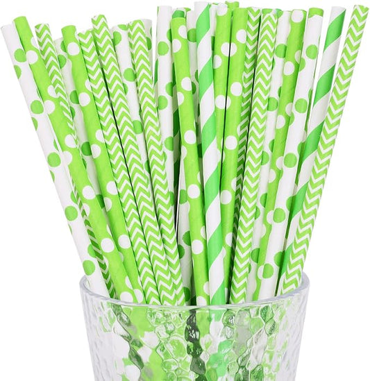 YAOSHENG Green Paper Straws, Pack 100 for Party Supplies,Birthday,Wedding,Bridal/Baby Shower,Juice, shakes,Smoothies