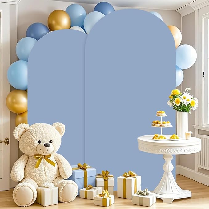 FUHSY Dusty Blue Backdrop Arch Cover (7.2FT, 6FT) Set of 2 Spandex Arch Backdrop Cover Wedding Chiara Arch Covers Stretchy Backdrops for Birthday Party Ceremony Wedding Baby Shower Arches Decorations