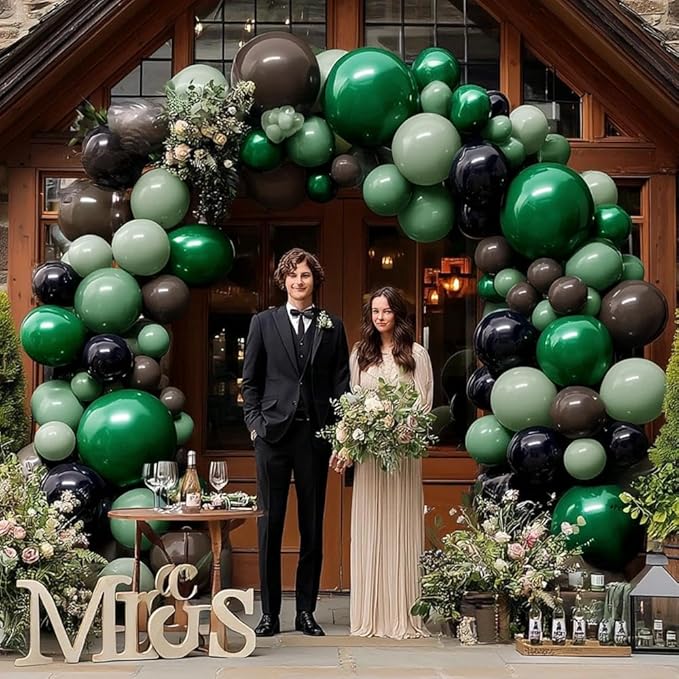 Black Green Brown Balloons Double Stuffed Dark Emerald Green Sage Balloon Garland Arch Kit for Camo Birthday Baby Shower Safari Jungle Army Graduation Party Decorations