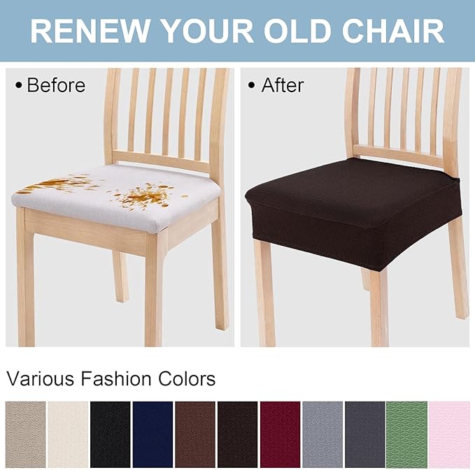 Smiry Stretch Jacquard Seat Covers for Dining Room Chairs Set of 2, Removable Washable Chair Seat Protector Slipcovers, No Rear Covers, Brown