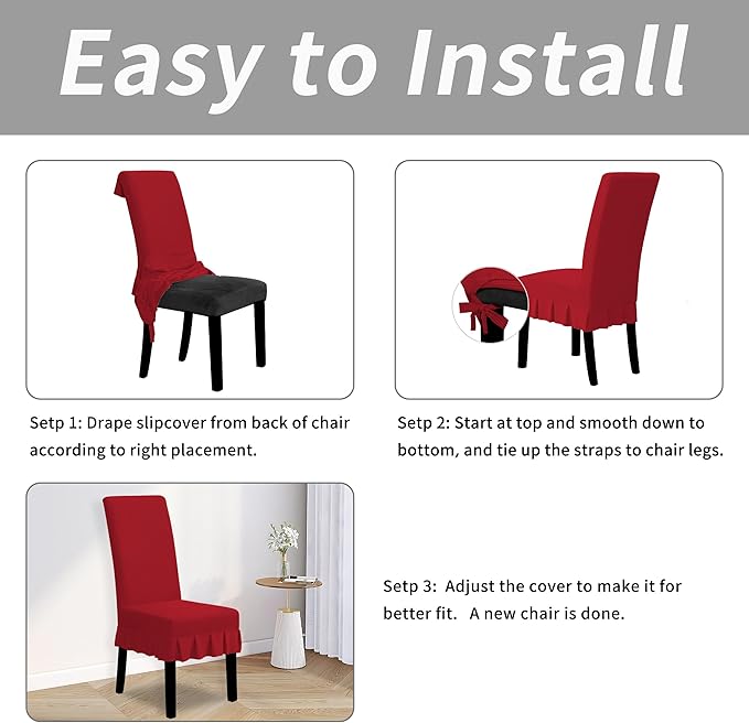 Easy-Going Dining Chair Covers Stretch Parsons Chair Slipcover with Skirt Chair Covers for Dining Room Restaurant Banquet (6 PCS, Red)