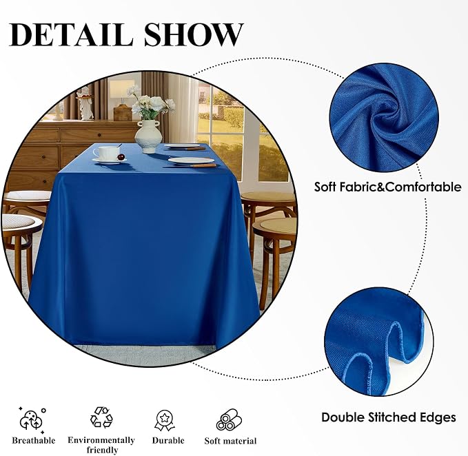 Rectangle Tablecloths 60x120 Inch 2 Pack Royal Blue Tablecloth for 6ft Washable Decorative Linen Polyester Table Cloths for 8ft Dining Table Banquets Buffet Parties and Wedding