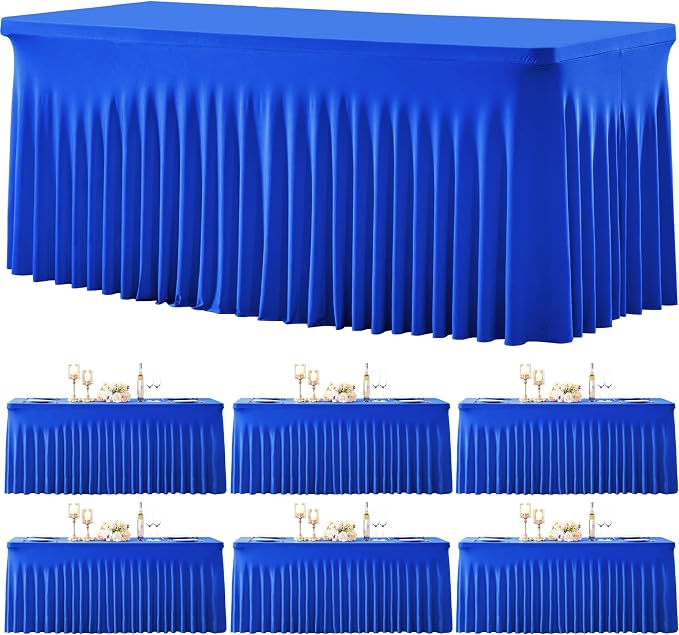 gogoparti 6 Pack Spandex Royal Blue Fitted Table Cloth for 6ft Rectangle Tables Blue Tablecloth Stretch Table Covers Skirt Wrinkle Free Banquet Tablecloths for Parties Wedding