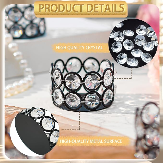 2.4x2.4x1.6 Inch Crystal Tea Light Candle Holders for Wedding Home Table Centerpiece Decoration (48, Black)