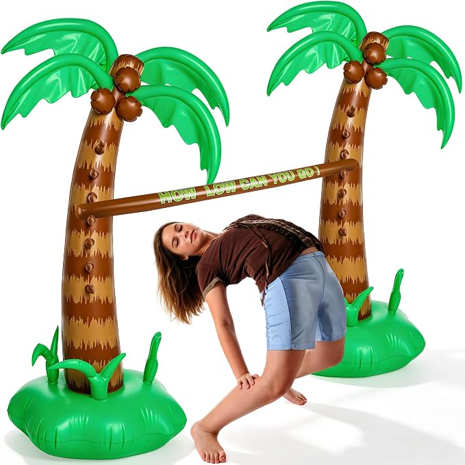 75 Inch Hawaiian Inflatable Limbo Party Game Set Palm Tree Limbo Outdoor Toys Tropical Theme Fun Pole for Summer Outdoor Beach Pool Birthday Party Activities