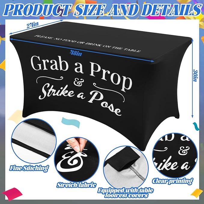 Gilprop Photo Booth Table Cloth Photo Booth Props Accessories Rectangle Tight Table Background for Indoor Outdoor Party Photography Decoration Graduation Wedding Birthday Bachelorette(Classic,4ft)