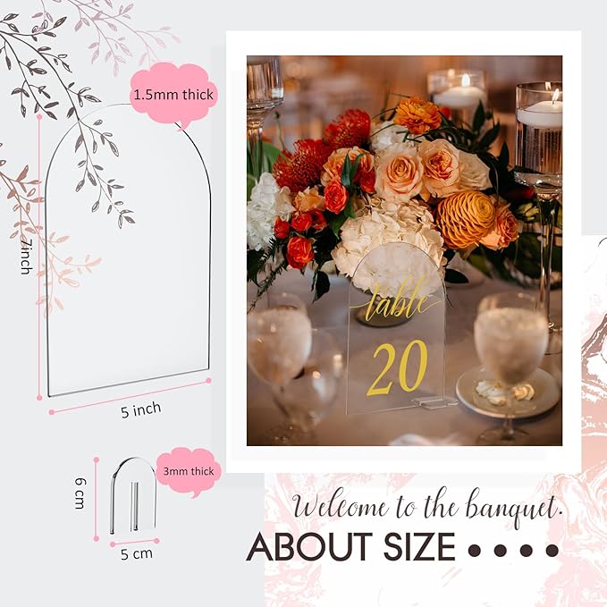 30 Sets Arch Acrylic Sign Gold Printed 1-30 Table Signs with Stands Calligraphy Clear Table Number Display Stand for Wedding Reception Event Party Restaurant Centerpieces Decor (5 x 7 Inch)