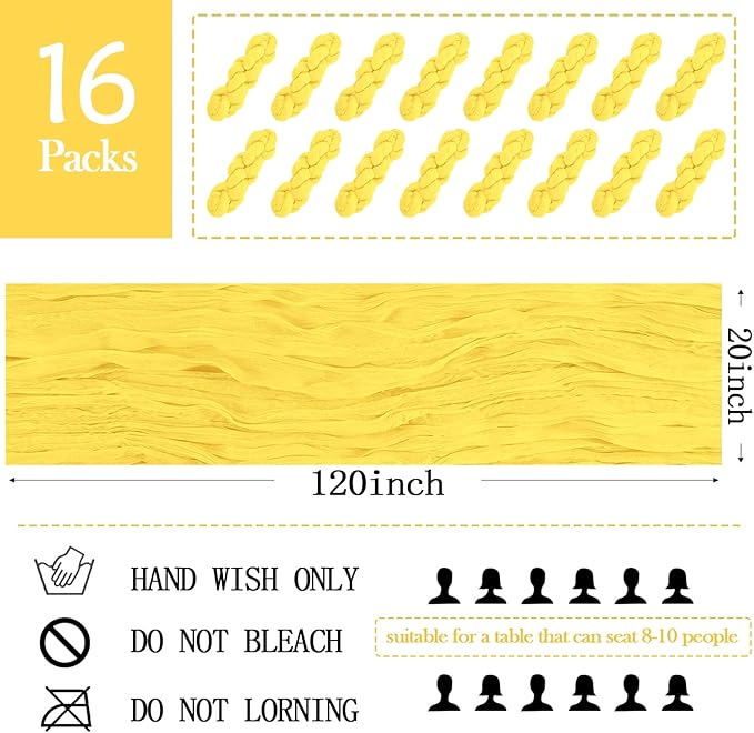 16 Pack Lemon Yellow Cheesecloth Table Runner 20 x 120 inch Gauze Table Runners 10 FT Long,Semi Sheer Boho Cheese Cloth Fabric Table Runner Bulk for Party,Wedding,Baby Shower,Bridal Shower Decoration