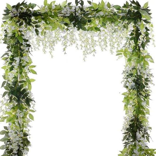 CLONG 5pack Wisteria Garland Flower Garland Artificial Flowers Wisteria Vines Fake Ivy Flowers Total 33ft (White)