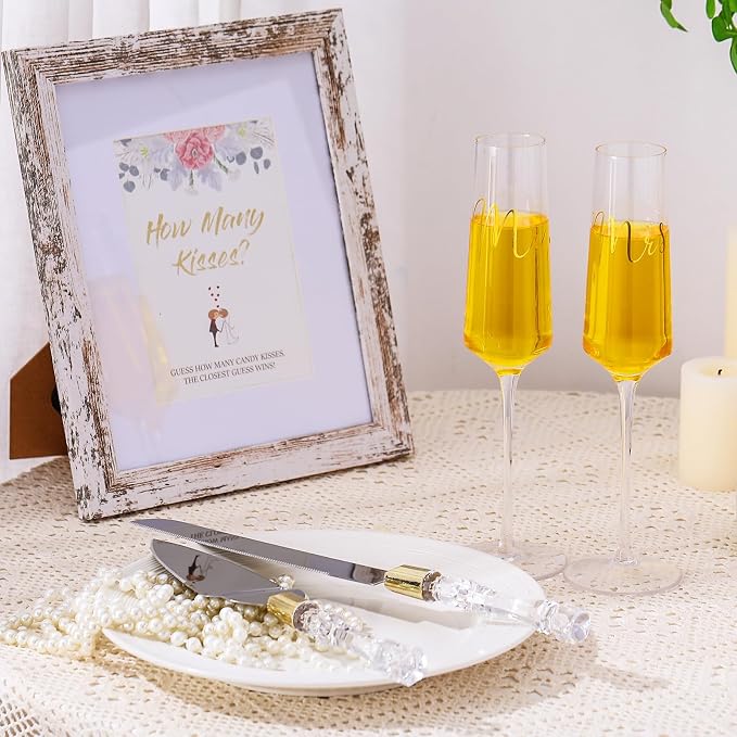 Boao 4 Pieces Wedding Toasting Flutes and Cake Server Set Wedding Reception Supplies Champagne Glasses Cake Knife Pie Server (Gold,Classic)