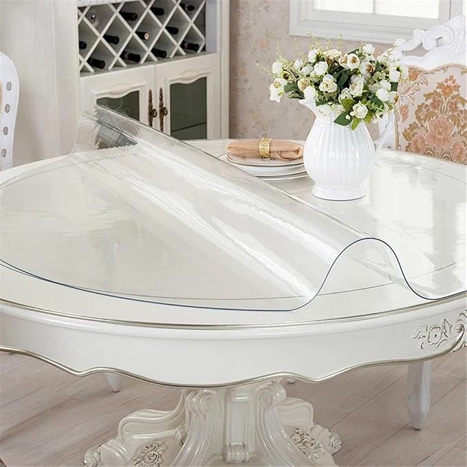 OstepDecor Frosted Round Table Protector 42 Inch Thick Frosted Table Cover Protector Round, Plastic Waterproof PVC Tablecloth, Vinyl Circle Table Top Protector for Dining Room, Coffee Tabletop