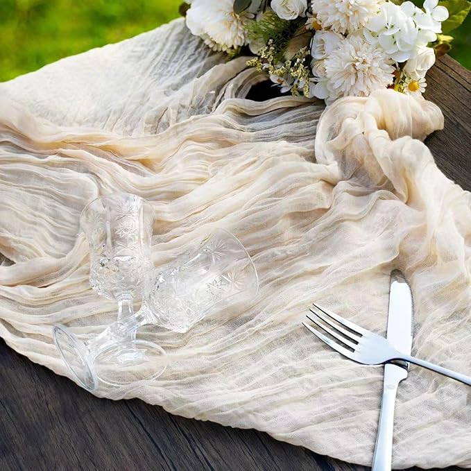12 Pcs Terracotta Cheesecloth Table Runner 13ft Boho Gauze Cheesecloth Table Runner 160 inch Long for Christmas Wedding Bridal Baby Shower Birthday Table Decorations