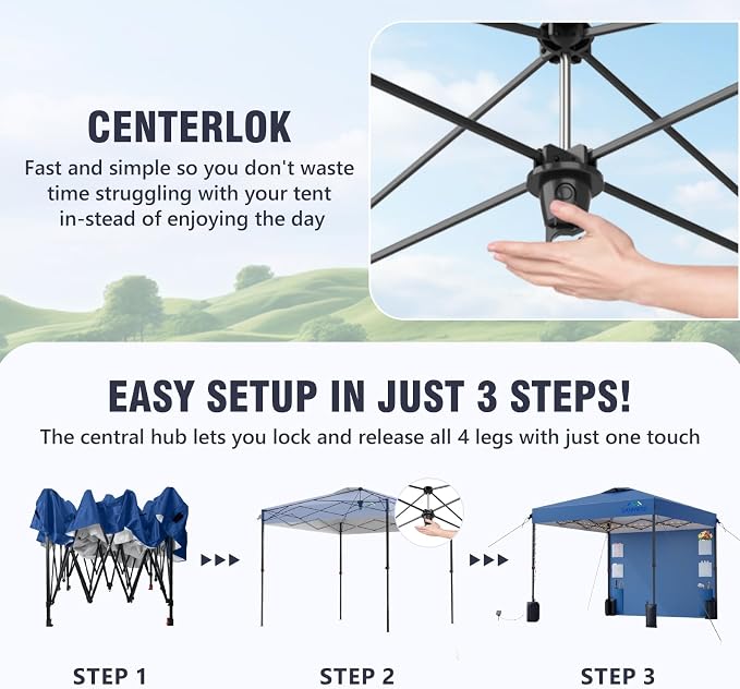 8X8 Pop Up Canopy Tent,Removable Pockets Sidewall for Extra Storage,Easy Up Canopy,Heavy Duty One Person Set Up Event Tent,Blue