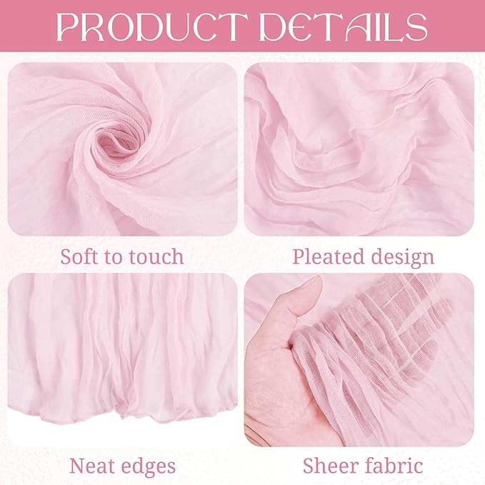 8 Pack Cheesecloth Boho Gauze 35120 Inch Rustic Romantic Long Table Runner for Wedding Party Bridal Shower Thanksgiving Christmas Decoration(Light Pink)