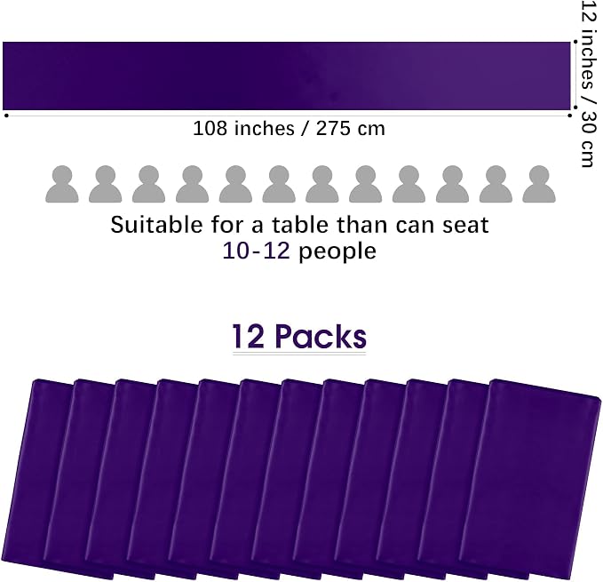 Aneco Satin 12 Pack Table Runner 12 x 108 Inch Dark Purple Long Wedding Satin Silk Table Runner for Wedding Banquet Graduations Birthday Party Decoration