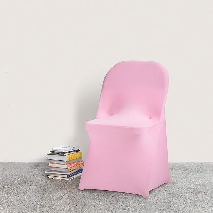 Peomeise Stretch Spandex Folding Chair Cover for Wedding Party Dining Banquet Event (Pink with Open Back,25pcs)