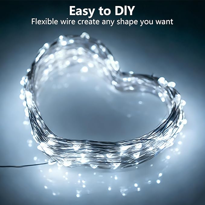 YEGUO Fairy Lights Battery Operated, 4 Packs Each 16ft 50 LED String Lights, Christmas Lights Indoor for Bedroom Wedding Party Holiday Gift(White)