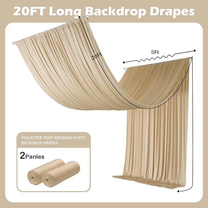 Outpain 10ftx20ft Beige Backdrop Ceiling Drapes,2Panels 20ft Height Wrinkle Free Tent Draping Curtains, Fabric Drapery Ceiling Drapes for Wedding Ceremony Birthday Theme Parties with Rod Pocket