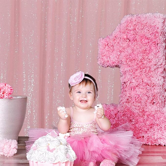 Eternal Beauty Pink Sequin Backdrop, 6x8 Ft Glitter Background Curtains for Mother's Day Shimmer Photography Party Wedding Birthday Back Drop Decor