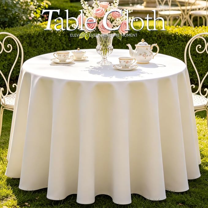 WIGENIUS 10 Pack White Table Cloth Round Tablecloths 90 Inch,Polyester Table Cloth for 5 Foot Round Tables,Wrinkle Resistant Washable Fabric Table Covers for Party,Wedding Banquet