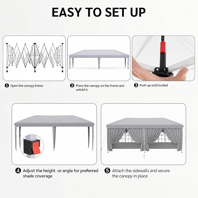 KIGOTY 10x20 FT Portable Pop Up Canopy Tent, Adjustable Height Instant Gazebo with Sidewalls, Sandbags, Waterproof Outdoor Canopy for Camping, Parties, Vendor Events (White, 3m × 6m with sidewalls)