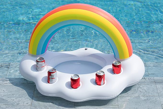 Jasonwell Inflatable Pool Party Cooler - Rainbow Cloud Drink Holder Luau Hawaiian Tropical Beach Themed Birthday Easter Party Decorations Favors Outdoor Decor Pool Games Set for Kids Adults