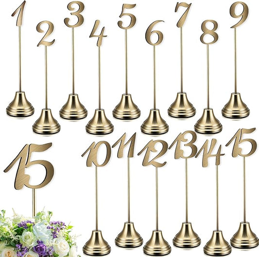 Maitys 15 Pcs Metal Table Numbers 1-15 with Weighted Base 8 Inch Table Number Stands for Wedding Reception, Party, Anniversary, Birthday Banquet(Bronze)