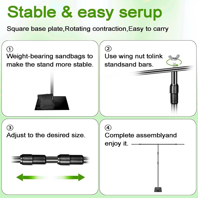 8x5 ft Adjustable Green Screen Backdrop Kit with Stand, Photo Background Support System for Video Streaming, Photography, Studio, Parties, Events