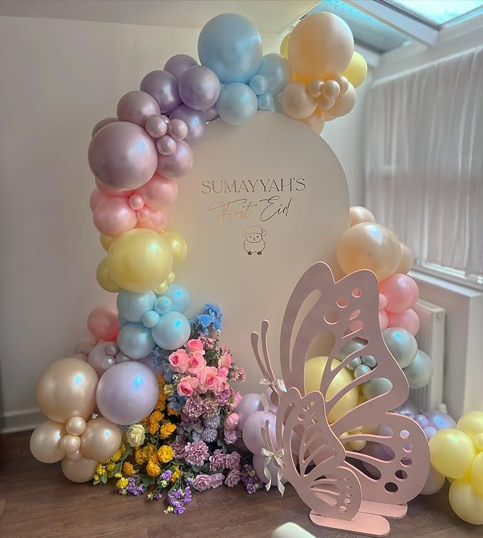 Pastel Balloon Garland Arch Kit Double Stuffed Pearl Macaron Pink Blue Yellow Green Purple Balloons for Baby Shower Wildflower Birthday Wedding Spring Flower Easter Party Decorations