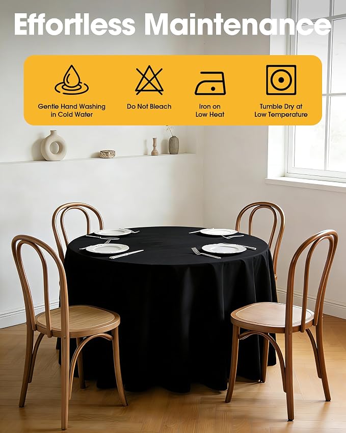 Niuara Black Round Table Cloth - 6 Pack, 90" Washable Polyester Tablecloth for Round Tables, Wrinkle-Resistant Table Cover for Weddings & Parties
