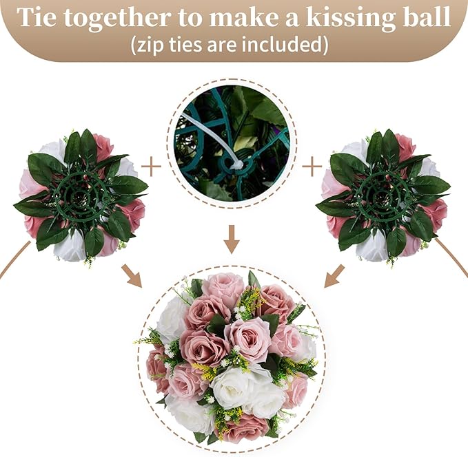 Sziqiqi Pink Silk Flower Ball for Wedding Centerpiece - Fake Dusty Rose Flowers Artificial Floral Arrangement Center Piece Kissing Bouquet for Party Flores Artificiales para Decoracion