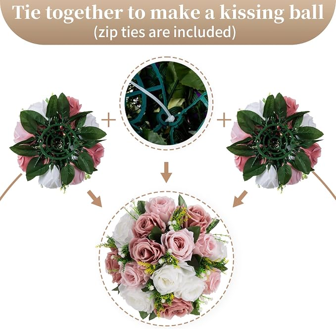 Sziqiqi Pink Flores Artificiales para Decoracion Silk Flower Ball for Wedding Centerpiece Fake Dusty Rose Flowers Artificial Floral Arrangement Center Piece Kissing Bouquet for Party