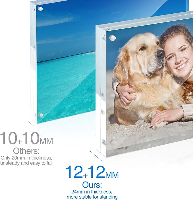 TWING 5x7 Acrylic Frame for Pictures, Clear Double Sided Acrylic Picture Frame with Microfiber Cloth, Picture Frame 5x7, 12 + 12MM Thickness Magnetic Photo Frame Desktop Frameless Display Gifts Ideal
