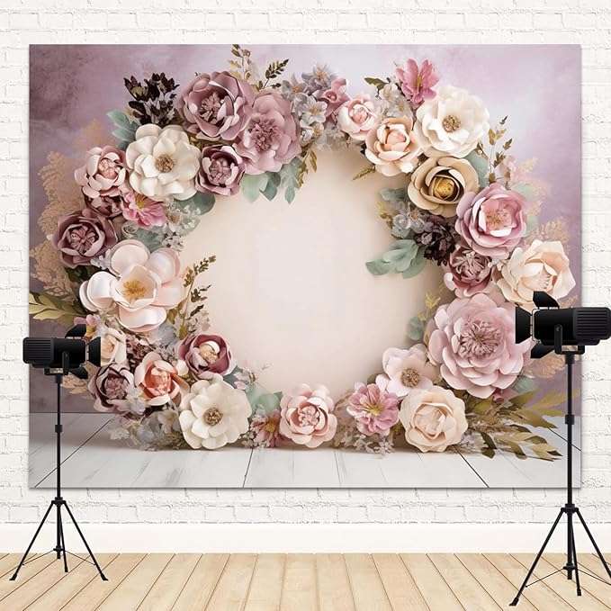 20x10ft Wedding Backdrop Purple Pink Floral Theme Photography Background White Flower Garland Green Leaves Bridal Shower Banner Decorations Girls Birthday Party Baby Portrait Photo Booth Prop