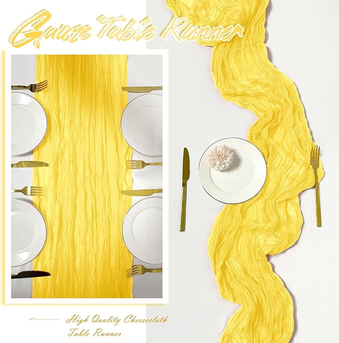 30 Pack Lemon Yellow Cheesecloth Table Runner 17 x 108 inch Cheese Cloth Table Runners 9ft Yellow Table Runner Rustic Romantic Sheer Gauze Runner for Wedding Party Baby Shower Table Decoration