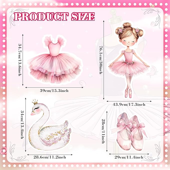 Honoson 4 Pcs Large 30" Ballerina Dancer Cardboard Cutouts, Pink Ballerina Birthday Party Decorations Yard Signs for Baby Shower Wedding Dance Ballet Themed Party Decor Supplies