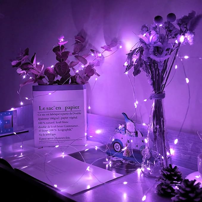 50 Pack Purple Fairy Lights 7Ft 20 LED Twinkle String Lights 3 Modes Battery Operated Waterproof Firefly Starry for Mason Jar Wedding Halloween Christmas Valentines Day Party Table Centerpieces