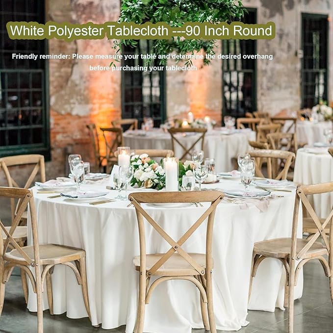 10Pack White Round Tablecloth 90 Inch, Polyester Fabric Round Table Cover, Stain & Wrinkle Resistant Washable Table Cloth for Wedding, Party, Banquet, Dining Decor