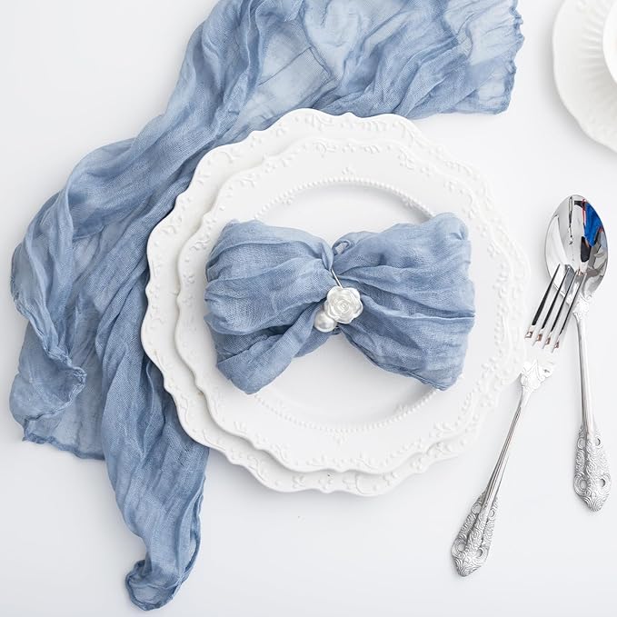 60 Pack Dusty Blue Cheesecloth Napkins Washable 21x21 Inches Dusty Blue Cloth Napkins Set of 60 Bridal Baby Shower Dinner Table Napkins for Wedding Rustic Boho Cotton Gauze Summer Party Table Decor