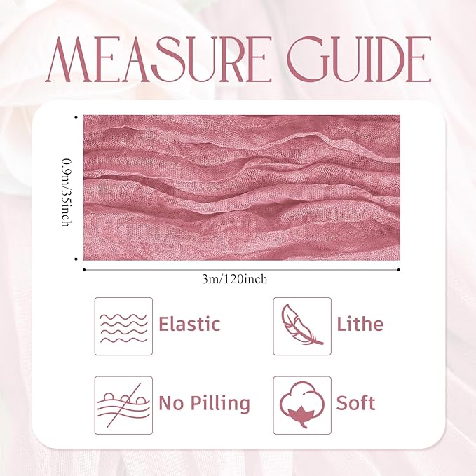 Wokceer Cheesecloth Table Runner 3Pack 10FT Dusty Rose Boho Gauze Cheese Cloth Table Runner for Party Long Rustic Sheer Table Runners for Baby Bridal Shower Wedding Easter Table Decor