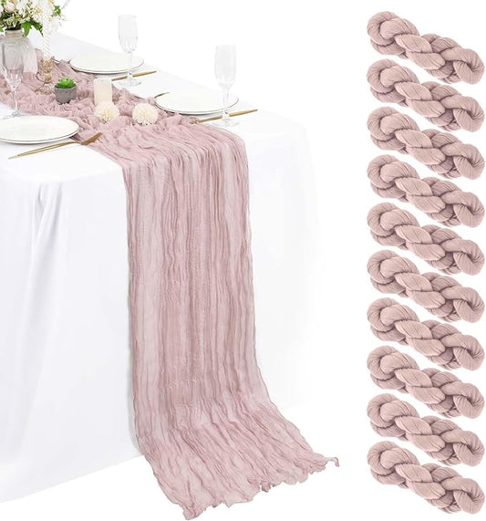 10 Packs Cheesecloth Table Runner, Dusty Pink, 10Ft x 35" Gauze Boho Wedding Decor