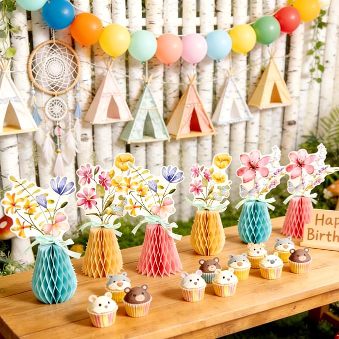 SUNBEAUTY Wildflower Baby Shower Table Decorations Wild Flowers Honeycomb Centerpieces for Garden Baby Shower Spring Floral Table