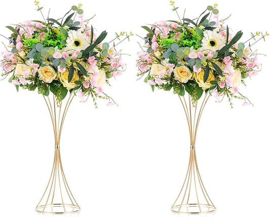 NUPTIO 2 Pcs Wedding Centerpieces for Tables, 19.7in Tall Metal Flower Trumpet Vase, Gold Vases for Centerpieces, Artificial Flower Display Rack for Birthday Party Dinner Event Hotel Home Decor